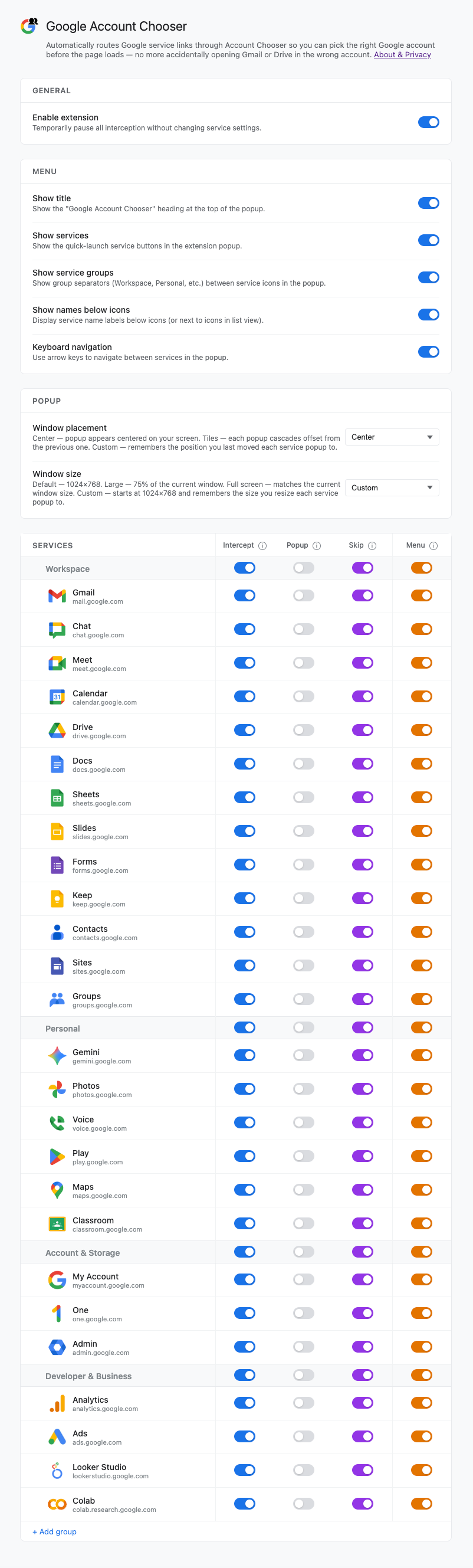 Google Account Chooser options screenshot